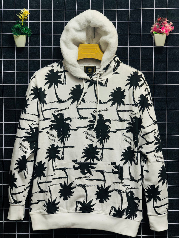 White Black Printed Leaf Hoodie