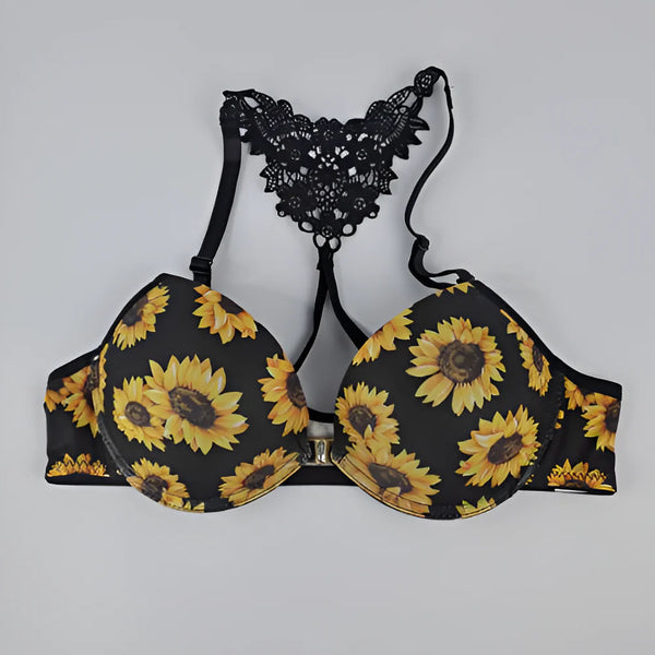 BLACK FLOWER PADDED BRA & PANTY SET